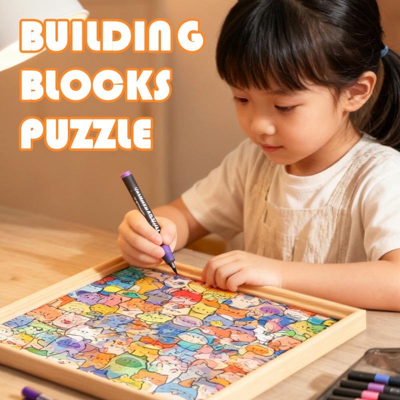 Wooden Coloring Puzzle,DIY Cat Wooden Coloring Puzzle Set ,Paintable Creative Block Puzzles with Photo Frame,Cartoon Kitten Jigsaw Puzzles for Home Decoration and Self-Made Gift - Image 2